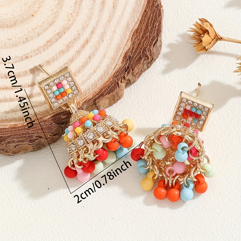 Stylish Jhumka Earrings with Square Designs and Rhinestones